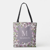 Monogram Monogrammen Magnolia Floral Tote Bag (Achterkant)