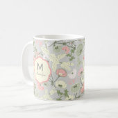 Monogram monogrammen roze groene bloemen koffiemok (Voorkant links)