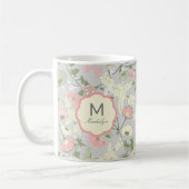 Monogram monogrammen roze groene bloemen koffiemok (Links)
