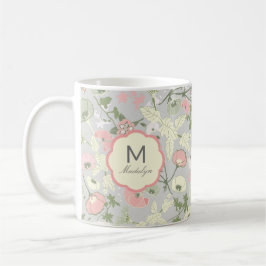 Monogram monogrammen roze groene bloemen koffiemok