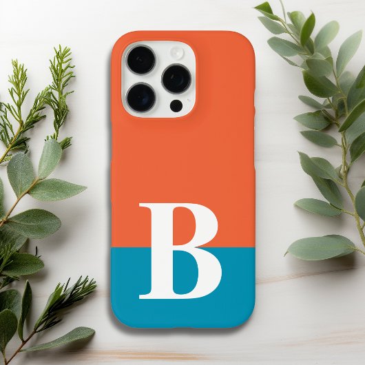Monogram Monogrammen Simple Modern Oranje Blue Case-Mate iPhone Case