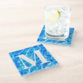 Monogram Monogrammen zwemmen Blauwe Pool Aquatisch Glazen Onderzetter (Schuin)