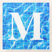 Monogram Monogrammen zwemmen Blauwe Pool Aquatisch Glazen Onderzetter (Voorkant)