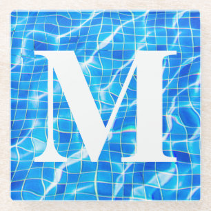 Monogram Monogrammen zwemmen Blauwe Pool Aquatisch Glazen Onderzetter