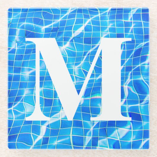 Monogram Monogrammen zwemmen Blauwe Pool Aquatisch Glazen Onderzetter (Voorkant)