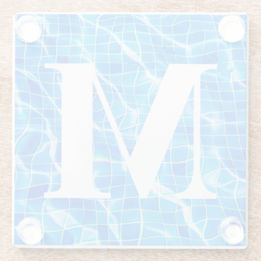 Monogram Monogrammen zwemmen Blauwe Pool Aquatisch Glazen Onderzetter (Achterkant)