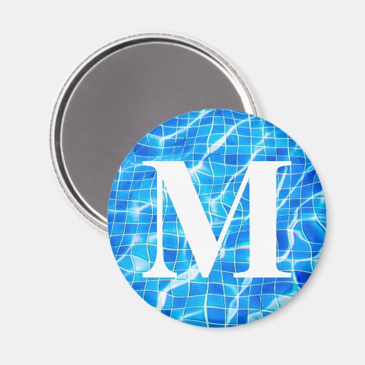 Monogram Monogrammen zwemmen Blauwe Pool Aquatisch Magneet (Voorkant / Achterkant)