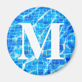 Monogram Monogrammen zwemmen Blauwe Pool Aquatisch Magneet (Voorkant)
