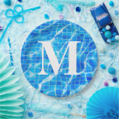 Monogram Monogrammen zwemmen Blauwe Pool Aquatisch Papieren Bordje (Feest)