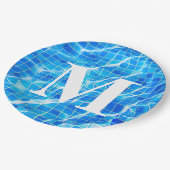 Monogram Monogrammen zwemmen Blauwe Pool Aquatisch Papieren Bordje (Gekanteld)