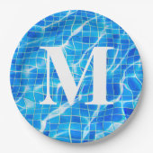 Monogram Monogrammen zwemmen Blauwe Pool Aquatisch Papieren Bordje (Voorkant)