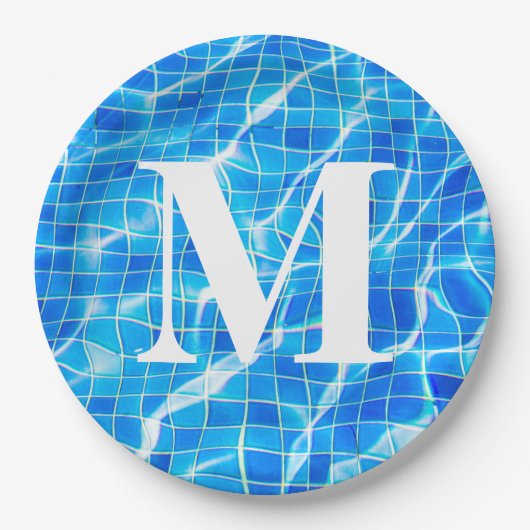 Monogram Monogrammen zwemmen Blauwe Pool Aquatisch Papieren Bordje (Voorkant)