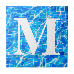 Monogram Monogrammen zwemmen Blauwe Pool Aquatisch Tegeltje