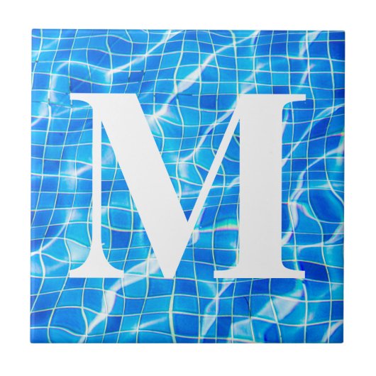 Monogram Monogrammen zwemmen Blauwe Pool Aquatisch Tegeltje (Voorkant)