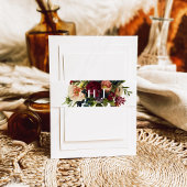 Monogram Moody Bourgogne juweel Bloemenbruiloft Uitnodigingen Wikkel