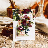 Monogram Moody Bourgogne juweel Bloemenbruiloft Uitnodigingen Wikkel