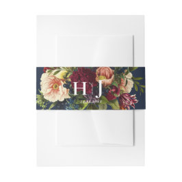 Monogram Moody Bourgogne Marine Bloemen Bruiloft Uitnodigingen Wikkel