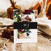 Monogram Moody Bourgogne Zwart donker bruiloft Uitnodigingen Wikkel