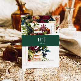 Monogram Moody Bourgondië Emerald groen Bruiloft Uitnodigingen Wikkel