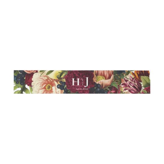 Monogram Moody Bourgondië Winter Bloemen bruiloft Uitnodigingen Wikkel (Vlak)