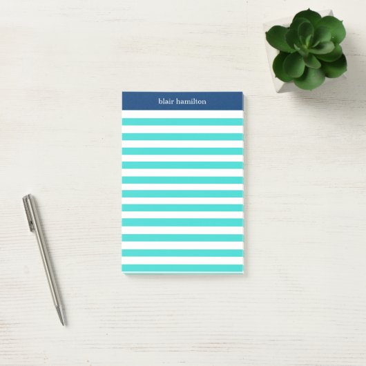 Monogram Mooi Blauw Gestreepte Post-it® Notes (Kantoor)