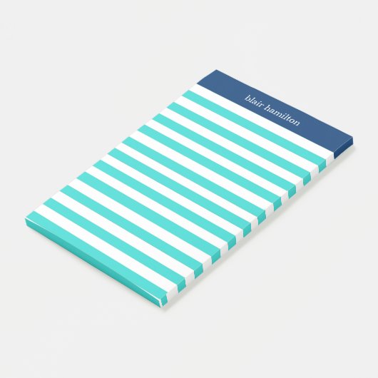 Monogram Mooi Blauw Gestreepte Post-it® Notes (Schuin)