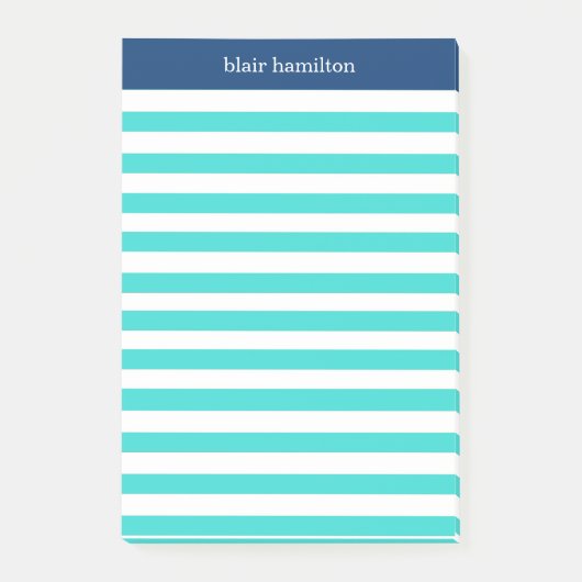 Monogram Mooi Blauw Gestreepte Post-it® Notes (Voorkant)