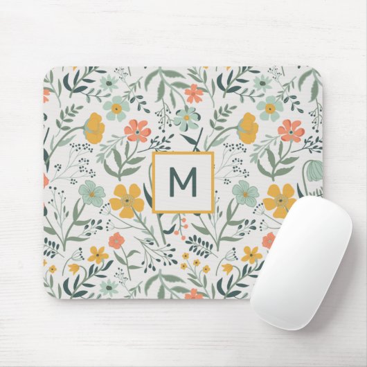 Monogram mooi botanisch bloemmotief muismat (Met muis)