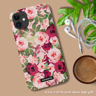 Monogram mooi en klassiek bloemmotief roze Case-Mate iPhone case