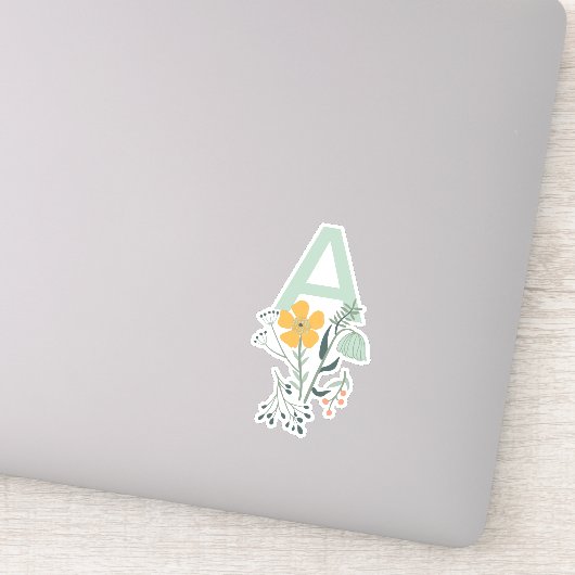 Monogram Mooie Botanische Bloemen Personaliseren Sticker (Detail)