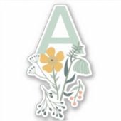 Monogram Mooie Botanische Bloemen Personaliseren Sticker (Voorkant)