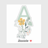 Monogram Mooie Botanische Bloemen Personaliseren Sticker (Vel)