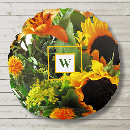 Monogram Mooie Herfst Herfst Zonnebloemen Rond Kussen
