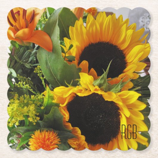 Monogram, mooie herfst Zonnebloemen Kartonnen Onderzetters (Voorkant)