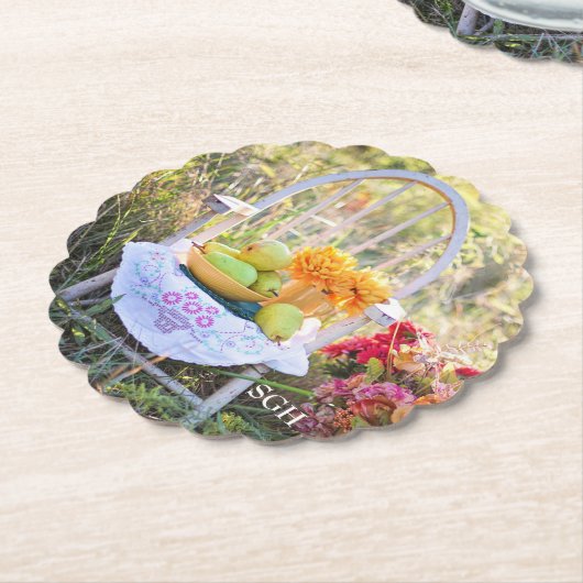 Monogram, mooie herfstprint, Scallop Kartonnen Onderzetters (Gekanteld)