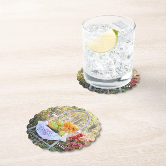 Monogram, mooie herfstprint, Scallop Kartonnen Onderzetters (Insitu)