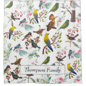 Monogram mooie natuur met vogeltjes l Wit Douchegordijn (Voorkant)