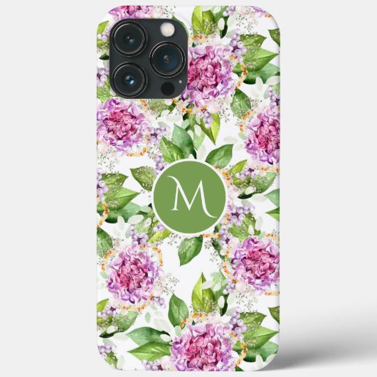 Monogram Mooie Paarse Groene Waterverf Bloem Case-Mate iPhone Case (Achterkant)