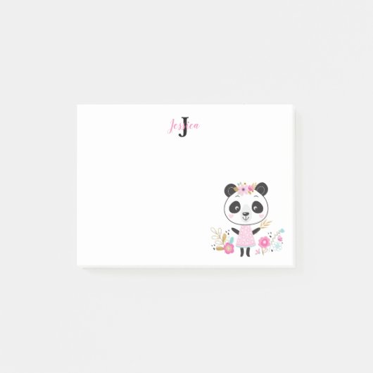 Monogram Mooie Panda Post-it® Notes (Voorkant)