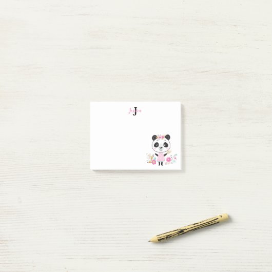 Monogram Mooie Panda Post-it® Notes (Op bureau)