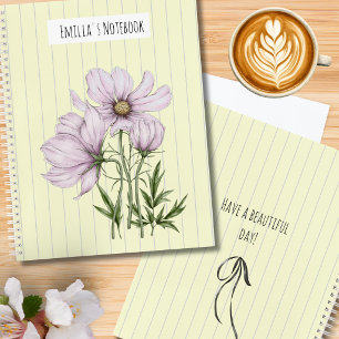 Monogram mooie pastel retro 50s paarse bloemen notitieboek