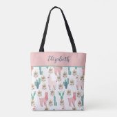 Monogram Mooie Roze Lama's Groene Cactus Tas (Achterkant)