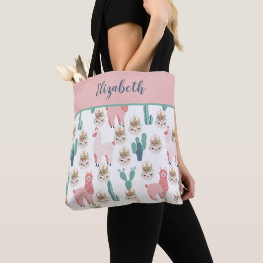 Monogram Mooie Roze Lama's Groene Cactus Tas (Dichtbij)