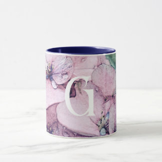 Monogram Mooie Roze Waterverf Flower Mok