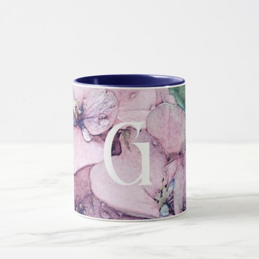 Monogram Mooie Roze Waterverf Flower Mok (Midden)
