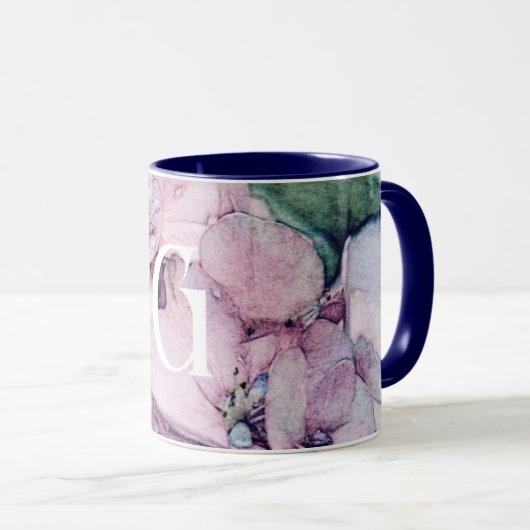 Monogram Mooie Roze Waterverf Flower Mok (Voorkant rechts)