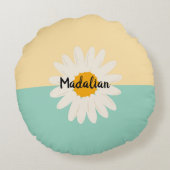 Monogram Mooie twee tonen Blauw Beige bloemen Rond Kussen (Achterkant)