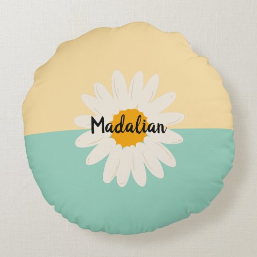 Monogram Mooie twee tonen Blauw Beige bloemen Rond Kussen (Achterkant)