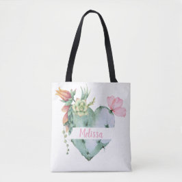 Monogram Mooie Waterverf Bloemen Aangepaste Naam  Tote Bag