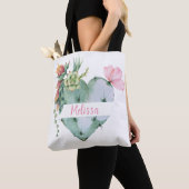 Monogram Mooie Waterverf Bloemen Aangepaste Naam  Tote Bag (Dichtbij)